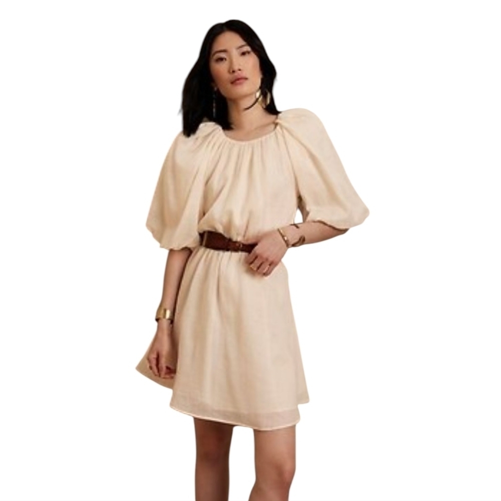 Bananan Republic Ramie Open Back Dress Cream Women's Small Tall